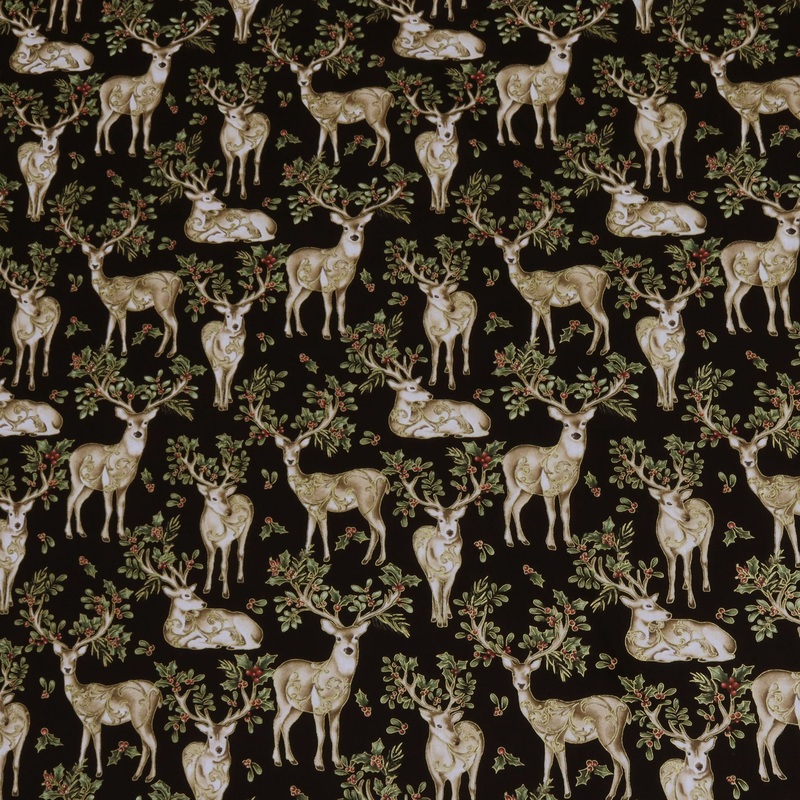 Winter In The Pines Fabric Collection – Graceful Deer Black/Multi