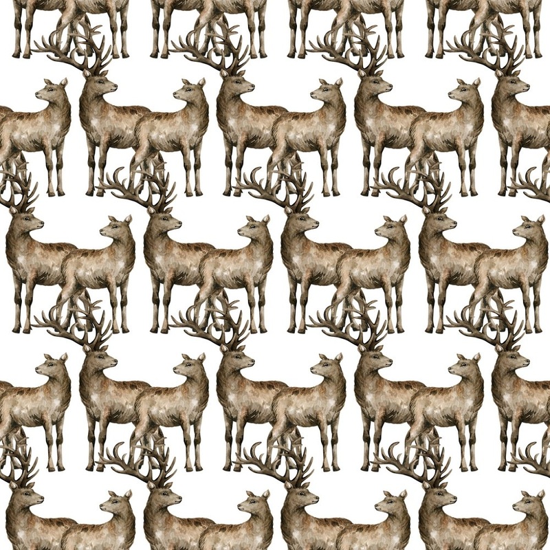 Wildlife Deer Watercolor Fabric – Brown Quilting Cotton Yard – 36″ x 45″