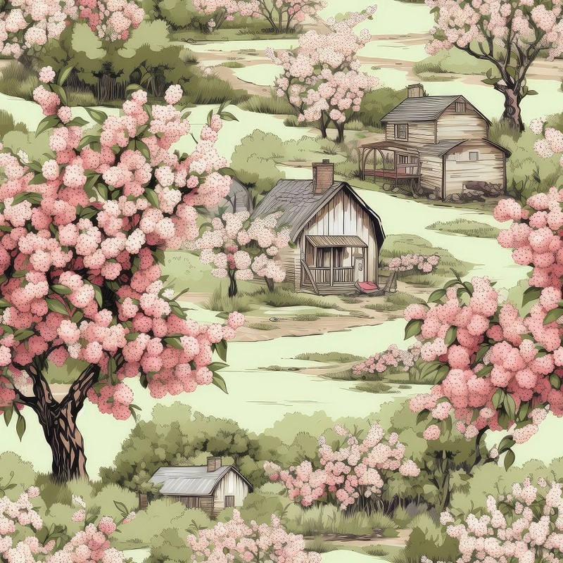 Cottagecore Apple Garden #4 Fabric Quilting Cotton Yard – 36″ x 45″
