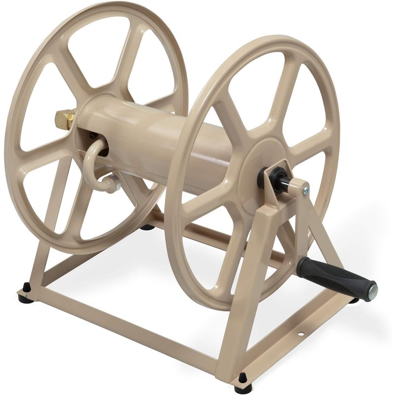 Liberty Garden 709 Steel Wall/Floor Mounted Hose Reel, Holds 200-Feet of 5/8-Inch Hose – Tan | Bigbigmart.com