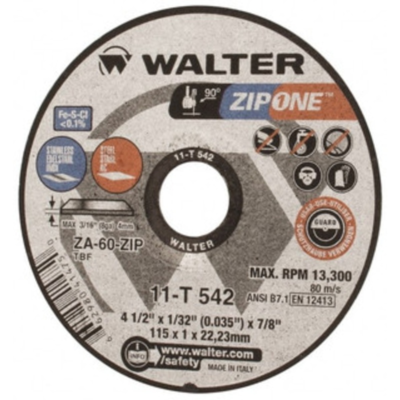 Walter Surface Technologies 4-1/2 x 1/32, 7/8 Hole Aluminum Oxide/Silicon Carbide Blend Cutoff Wheel Reinforced, 13,300 Max RPM, Use with Angle Grinders 11T542 – 61487435