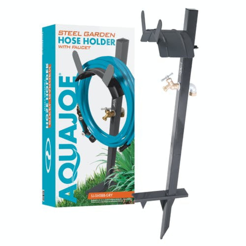 Aqua Joe SJ-SHSBB-GRY Garden Hose Stand with Brass Faucet (Gray) | Bigbigmart.com