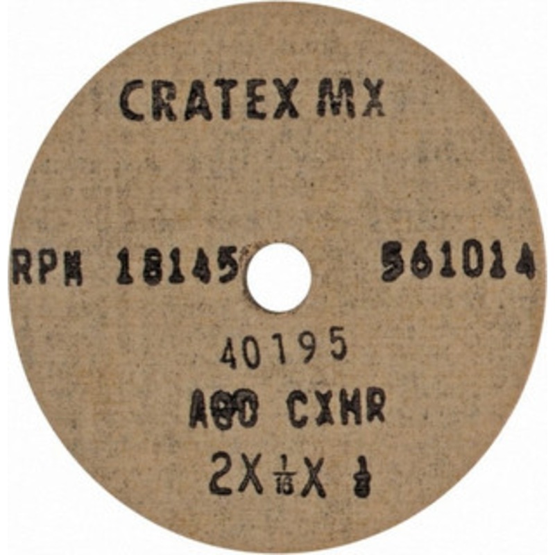 Cratex 2 Diam x 1/4 Hole x 1/16 Thick, 80 Grit Surface Grinding Wheel Aluminum Oxide, Type 1, Medium Grade, 18,145 Max RPM, No Recess 40195 – 67187807