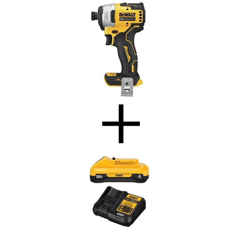 DEWALT DCF809BW240C ATOMIC 20V MAX Cordless Brushless Compact 1/4 in. Impact Driver with 20V 4.0Ah Compact Battery & 12V to 20V MAX Charger | Bigbigmart.com