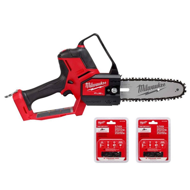 Milwaukee 3004-20-49-16-2750-49-16-2750 M18 FUEL 8 in. 18V Lithium-Ion Brushless Electric Battery Chainsaw 8 in. HATCHET Pruning Saw with Two 8 in. Saw Chain | Bigbigmart.com