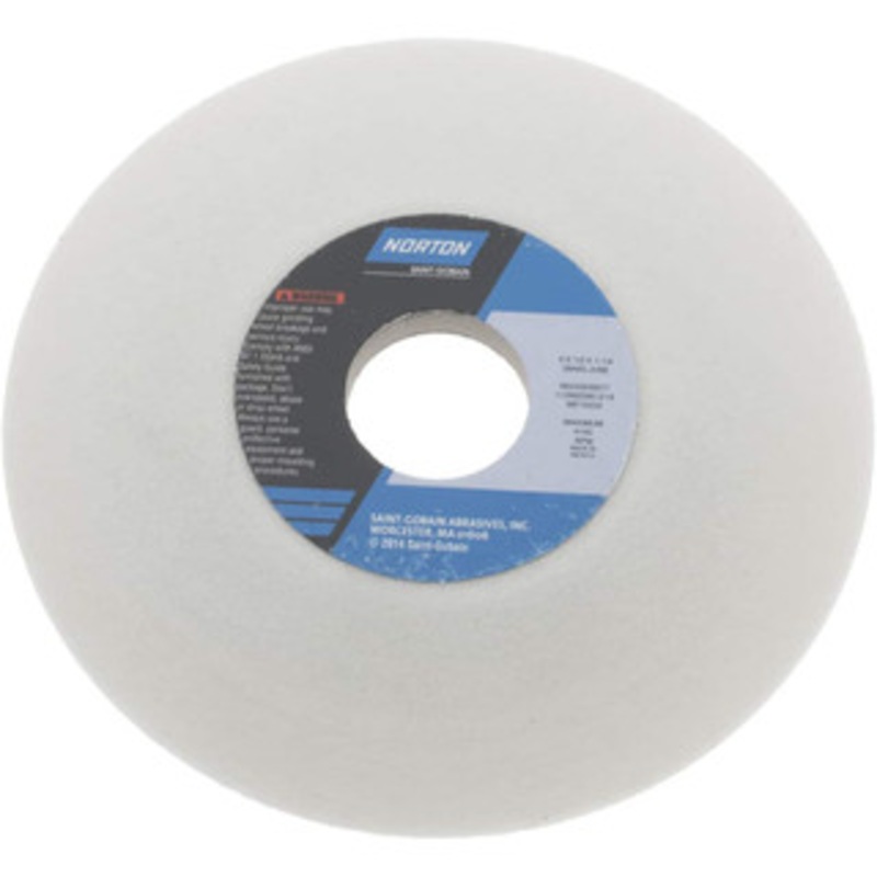 Norton 6 Diam, 1-1/4 Hole Size, 1/2 Overall Thickness, 60 Grit, Type 12 Tool & Cutter Grinding Wheel Medium Grade, Aluminum Oxide, J Hardness, Vitrified Bond, 4,140 RPM 66252836977 – 05969860