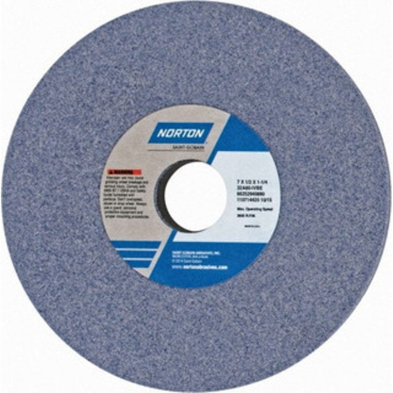 Norton 7 Diam x 1-1/4 Hole x 1/2 Thick, I Hardness, 60 Grit Surface Grinding Wheel Aluminum Oxide, Type 1, Medium Grade, 3,600 Max RPM, Vitrified Bond, No Recess 66252940880 – 05935929