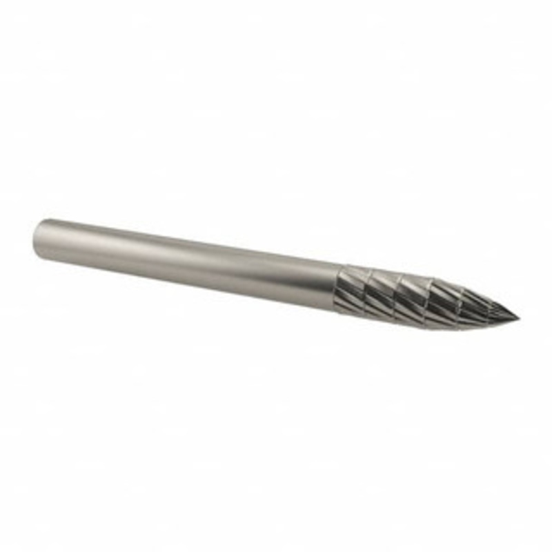 SGSPRO 1/8 Cut Diam, 1/8 Shank Diam, Carbide Double Cut Tree Burr Point End, 1-1/2 OAL, 3/8 LOC 14203 – 05293451