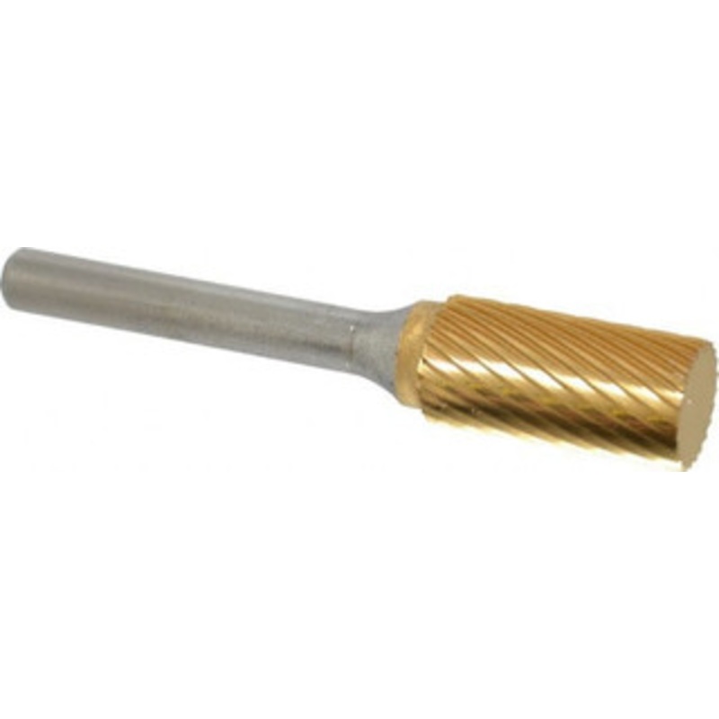 Atrax 1/2 Cut Diam, 1/4 Shank Diam, Carbide Double Cut Cylinder Burr Flat End, 2-3/4 OAL, 1 LOC, Titanium Nitride Finish SA-5SC-2 – 00451088