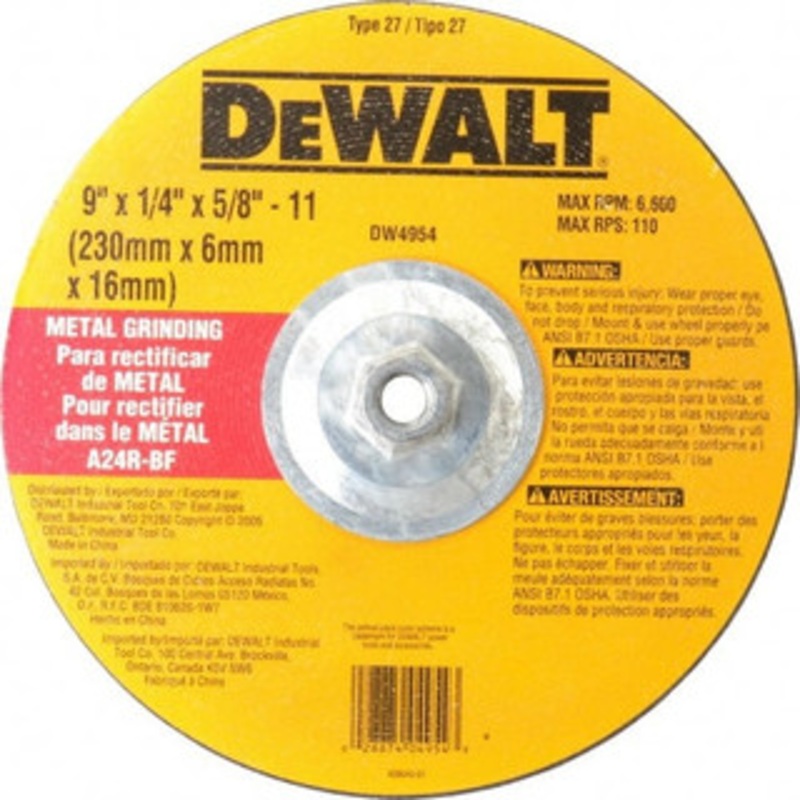 DeWALT 24 Grit, 9 Wheel Diam, 1/4 Wheel Thickness, Type 27 Depressed Center Wheel Aluminum Oxide, R Hardness, 6,600 Max RPM, Compatible with Angle Grinder DW4954 – 80486301