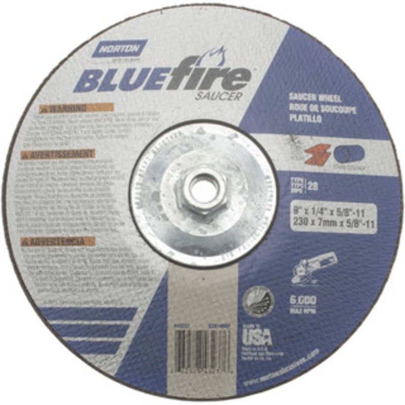 Norton 24 Grit, 9 Wheel Diam, 1/4 Wheel Thickness, Type 27 Depressed Center Wheel Zirconia Alumina, S Hardness, 6,000 Max RPM, Compatible with Angle Grinder 66252843237 – 59938134