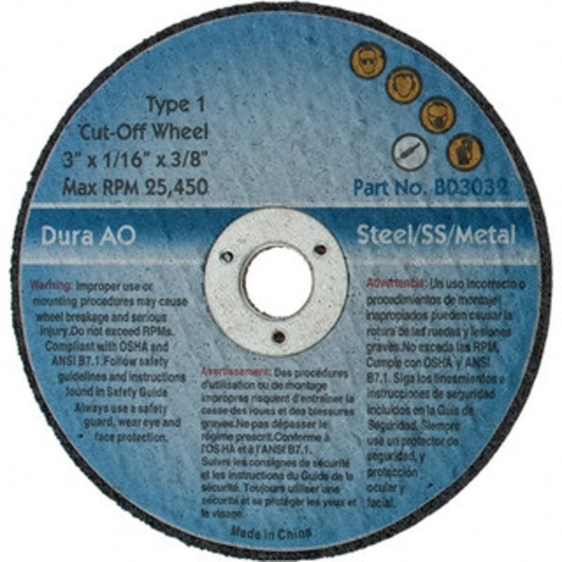 Precise 3 x 1/16, 3/8 Hole 46 Grit Aluminum Oxide Cutoff Wheel Medium Grade, Reinforced, 25,450 Max RPM BD3032 – 64707193