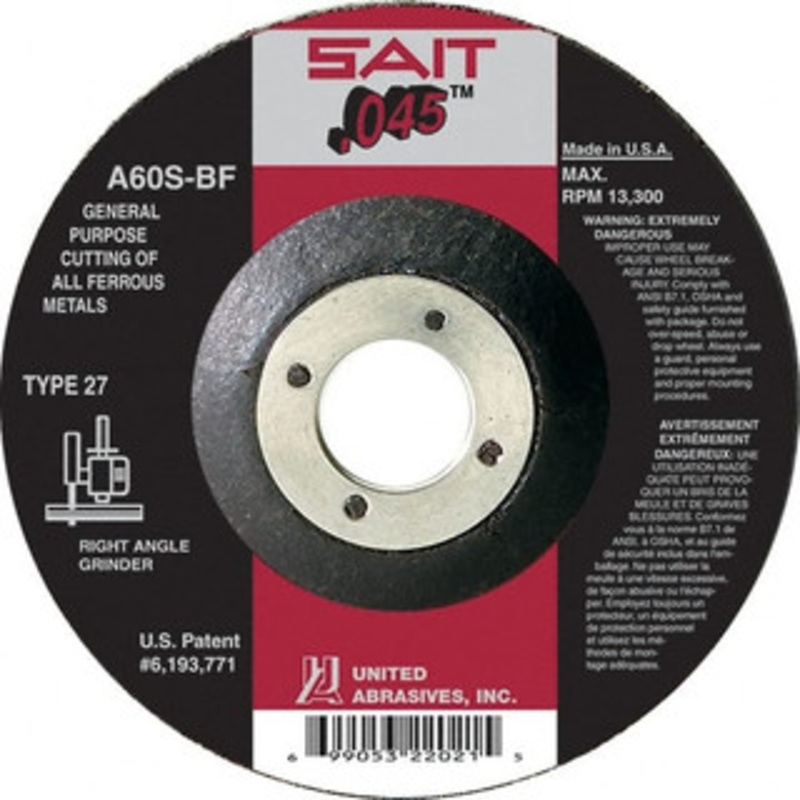 United Abrasives-SAIT 60 Grit, 4 Wheel Diam, 5/8 Arbor Hole, Type 27 Depressed Center Wheel Aluminum Oxide, Resinoid Bond, S Hardness, 19,000 Max RPM, Compatible with Angle Grinder 22011 – 40107880