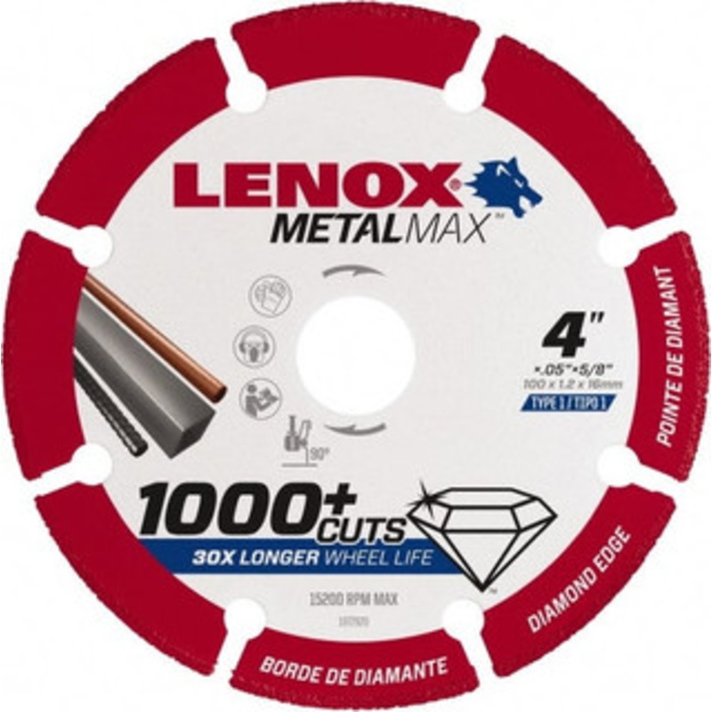 Lenox 4 x 0.05, 5/8 Hole 40/50 Grit Diamond Cutoff Wheel 15,200 Max RPM, Use with Angle Grinders 1972920 – 49596786