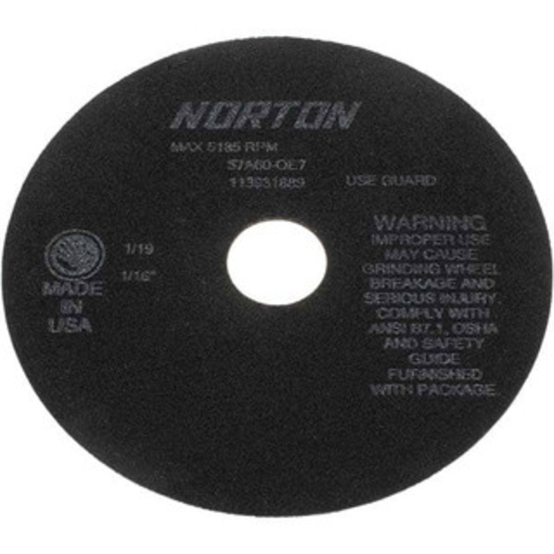 Norton 7 x 1/16, 1-1/4 Hole 60 Grit Aluminum Oxide Cutoff Wheel Medium Grade, 5,185 Max RPM, Use with Stationary Tools 66252922683 – 01833581