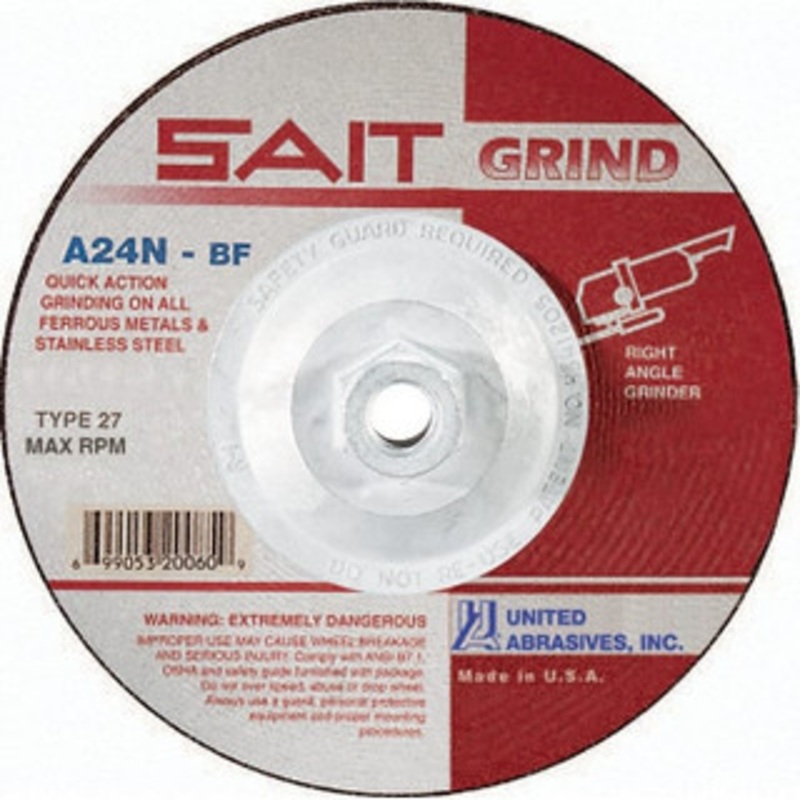 United Abrasives-SAIT 24 Grit, 4-1/2 Wheel Diam, 1/4 Wheel Thickness, Type 27 Depressed Center Wheel Aluminum Oxide, Resinoid Bond, N Hardness, 13,300 Max RPM, Compatible with Angle Grinder 20160 – 98041593