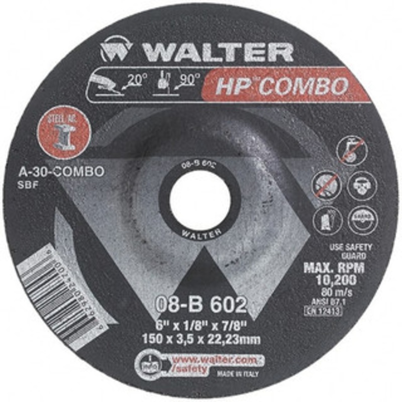 Walter Surface Technologies 30 Grit, 6 Wheel Diam, 1/8 Wheel Thickness, 7/8 Arbor Hole, Type 27 Depressed Center Wheel Aluminum Oxide, Resinoid Bond, 10,200 Max RPM 08B602 – 57817991
