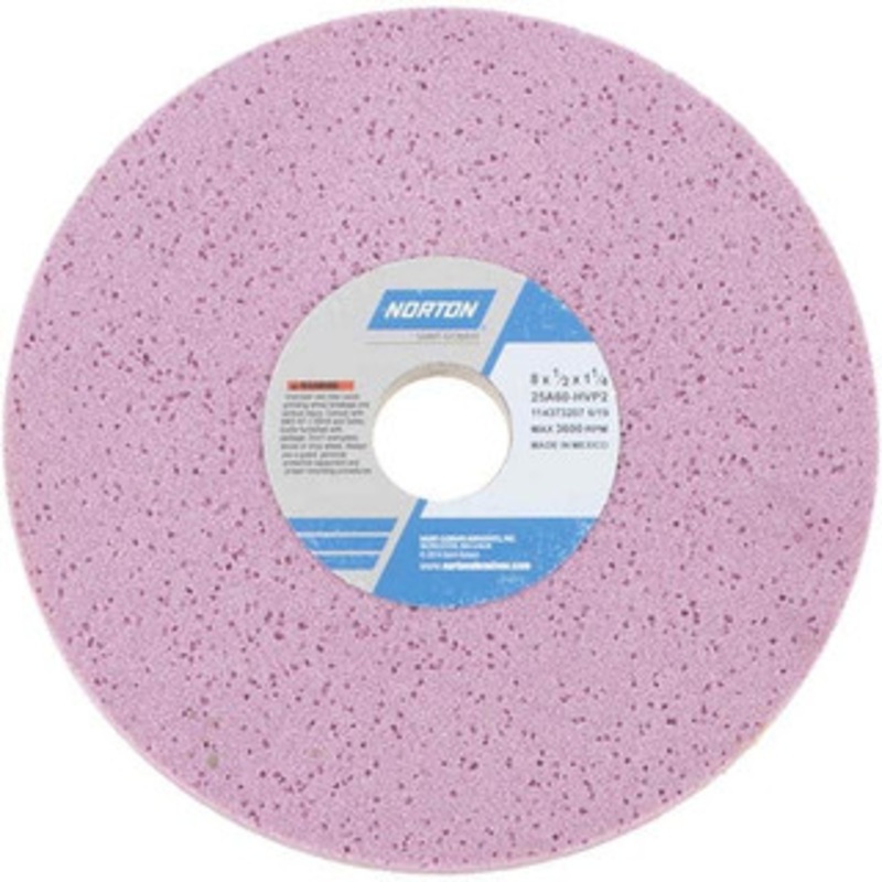Norton 8 Diam x 1-1/4 Hole x 1/2 Thick, H Hardness, 60 Grit Surface Grinding Wheel Aluminum Oxide, Type 1, Medium Grade, 3,600 Max RPM, Vitrified Bond, No Recess 66253019356 – 82034877