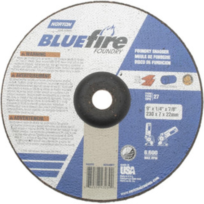 Norton 20 Grit, 9 Wheel Diam, 1/4 Wheel Thickness, 7/8 Arbor Hole, Type 27 Depressed Center Wheel Zirconia Alumina, T Hardness, 6,000 Max RPM, Compatible with Angle Grinder 66252843239 – 59938118