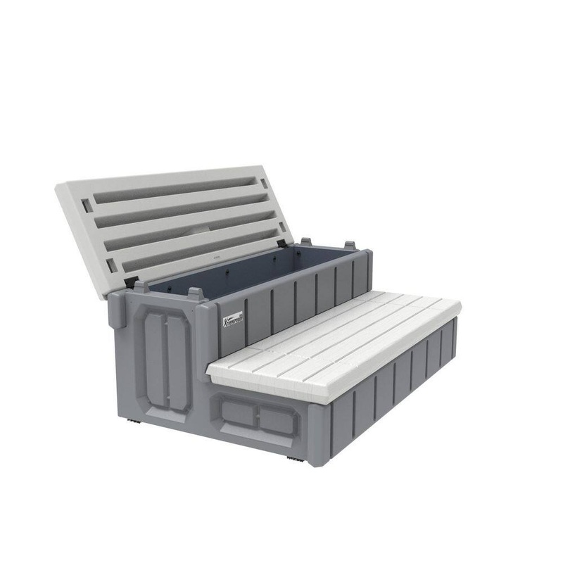 XtremepowerUS 75167 36 in. Grey Universal Resin Spa and Hot Tub Steps with Storage Compartments for Above Ground Pool | Bigbigmart.com