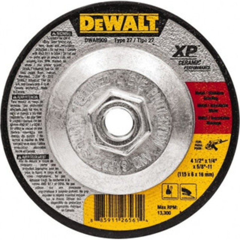DeWALT 4-1/2 Wheel Diam, 1/4 Wheel Thickness, 5/8 Arbor Hole, Type 27 Depressed Center Wheel Fine/Coarse Grade, Ceramic, 13,300 Max RPM DWA8909 – 41736265