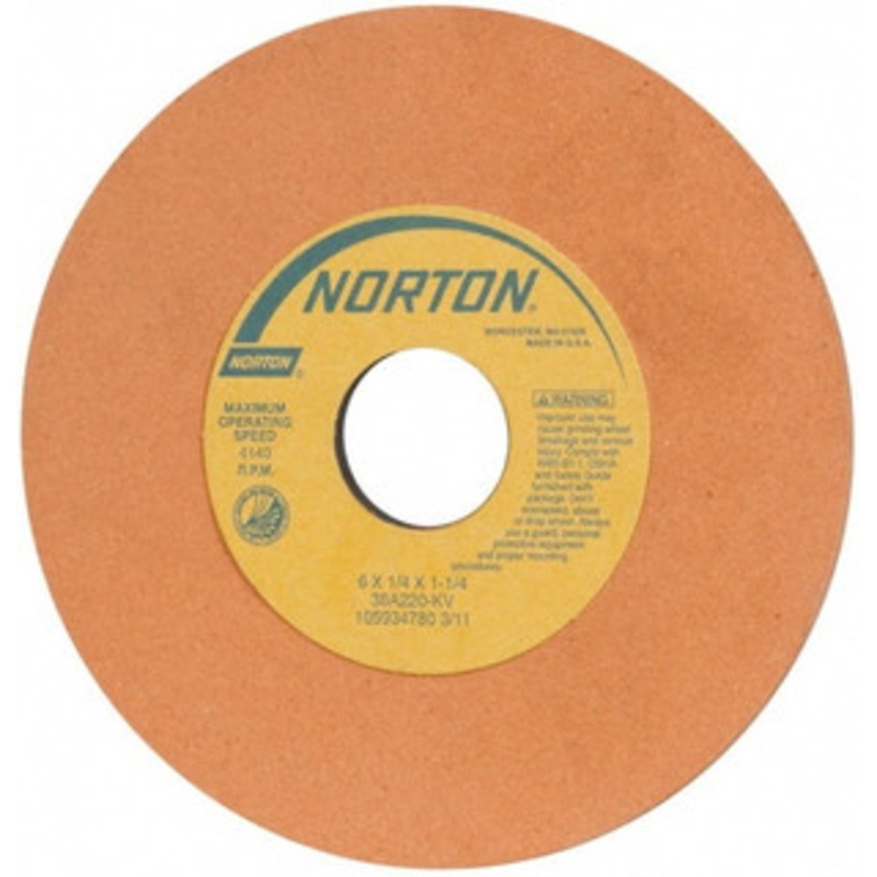 Norton 6 Diam x 1-1/4 Hole x 1/4 Thick, K Hardness, 220 Grit Surface Grinding Wheel Aluminum Oxide, Very Fine Grade, 4,140 Max RPM, Vitrified Bond 66252835765 – 90611393