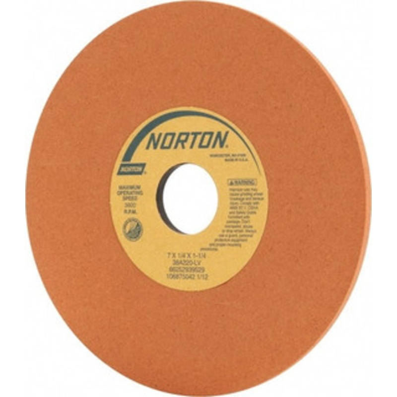 Norton 7 Diam x 1-1/4 Hole x 1/4 Thick, L Hardness, 220 Grit Surface Grinding Wheel Aluminum Oxide, Type 1, Very Fine Grade, 3,600 Max RPM, Vitrified Bond, No Recess 66252939529 – 98979883