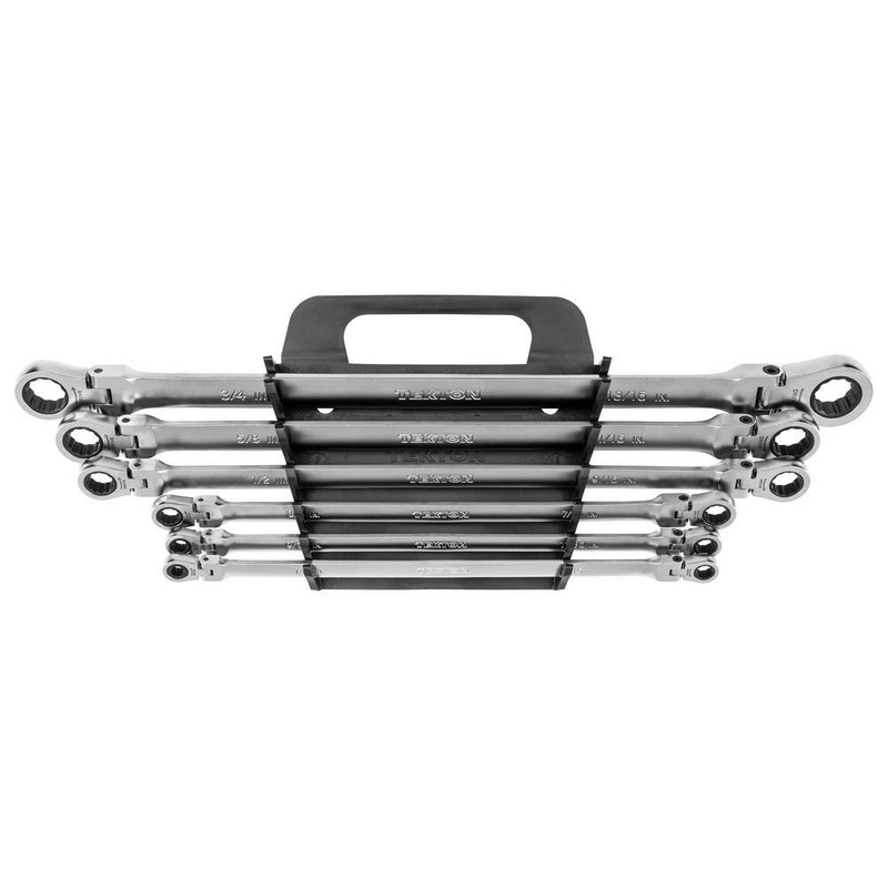 TEKTON WRB96200 Long Flex Head 12-Point Ratcheting Box End Wrench Set with Holder, 6-Piece (1/4-13 in./16 in.) | Bigbigmart.com