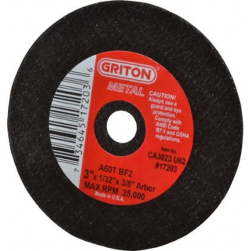 Value Collection 3 x 1/32, 3/8 Hole 60 Grit Aluminum Oxide Cutoff Wheel Medium Grade, Reinforced, 25,000 Max RPM, Use with Die Grinders CA3023U62 – 05864731