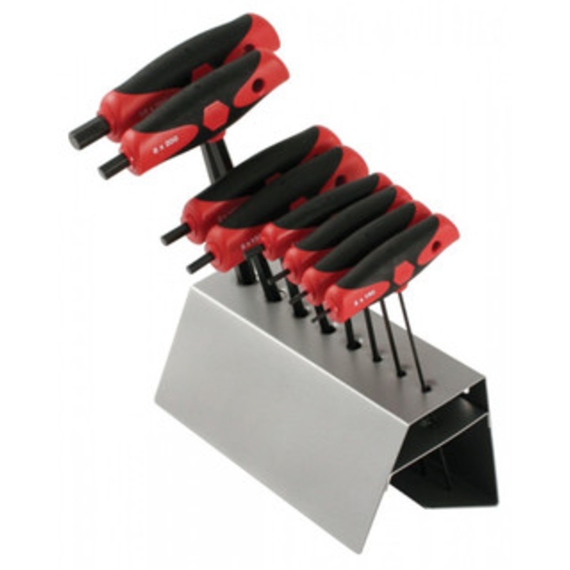 Wiha Soft Grip Dual Drive Ball End Hex T-Handle Metric 8 Piece Set in Metal Stand – 33489