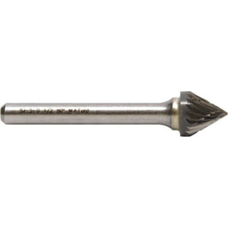 M.A. Ford 1/2 Cut Diam, 1/4 Shank Diam, 60 Carbide Double Cut 60 Angle Burr Point End, 2.7609 OAL, 7/16 LOC 29605007A – 58262932