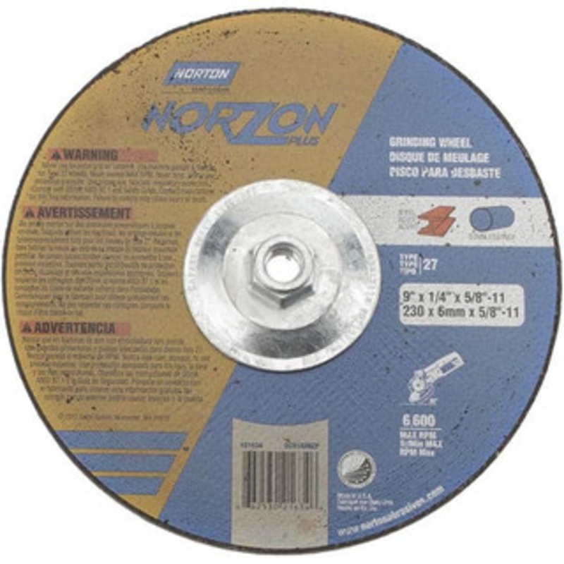 Norton 24 Grit, 9 Wheel Diam, 1/4 Wheel Thickness, Type 27 Depressed Center Wheel Ceramic, 6,600 Max RPM, Compatible with Angle Grinder 66253021634 – 73846826