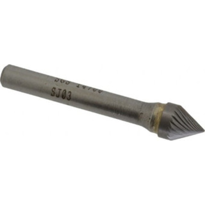 SGSPRO 3/8 Cut Diam, 1/4 Shank Diam, 60 Carbide Single Cut Cone Burr Point End, 2-1/16 OAL, 5/16 LOC 14700 – 05290887