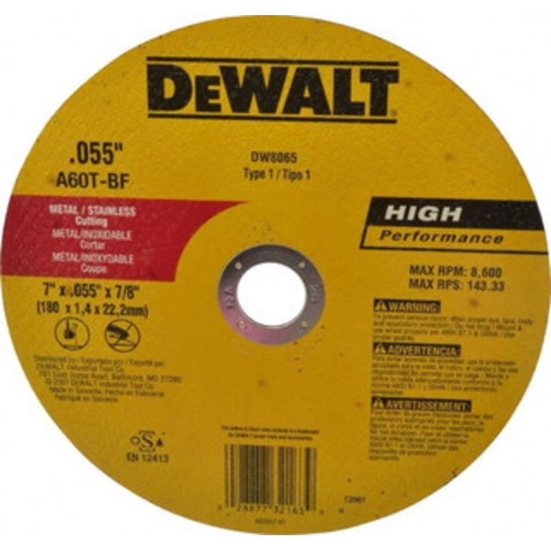DeWALT 7 x 0.055, 7/8 Hole Aluminum Oxide Cutoff Wheel Reinforced, 8,700 Max RPM, Use with Circular Saws DW8065 – 04064150