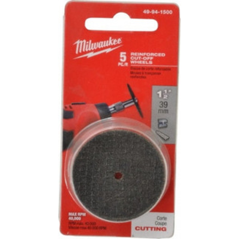 Milwaukee 1-1/2 x 0.045, 0.0125 Hole Aluminum Oxide Cutoff Wheel Reinforced, Use with Die Grinders 49-94-1500 – 57209272