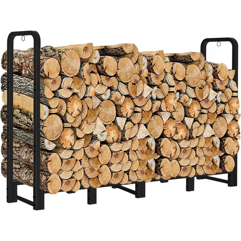 Artibear Firewood Rack Outdoor 8ft Heavy Duty Logs Holder for Indoor Fireplace Metal Wood Pile Storage Stacker Organizer, Matte Black | Bigbigmart.com