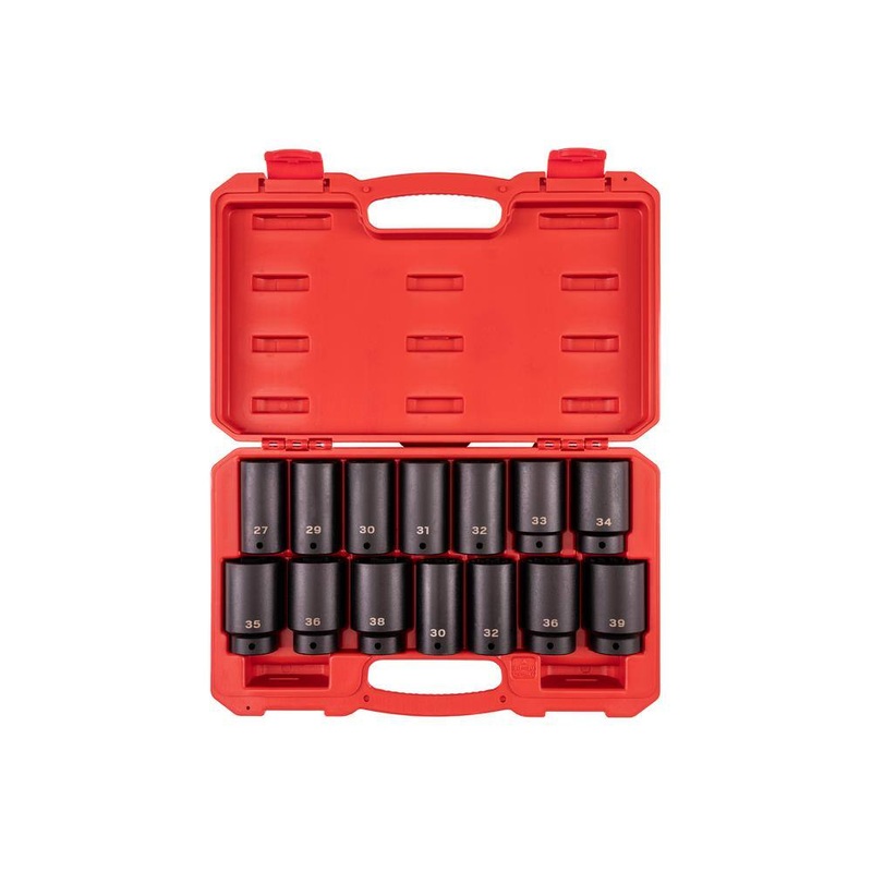 TEKTON SID92341 1/2 in. Drive Deep 6-Point and 12-Point Axle Nut Impact Socket Set with Case, 14-Piece (27-39 mm) | Bigbigmart.com