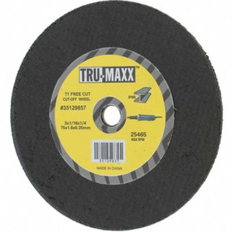 Tru-Maxx 3 x 1/16, 1/4 Hole 36 Grit Aluminum Oxide Cutoff Wheel Coarse, Reinforced, 25,465 Max RPM, Use with Die Grinders 300109 – 35129857