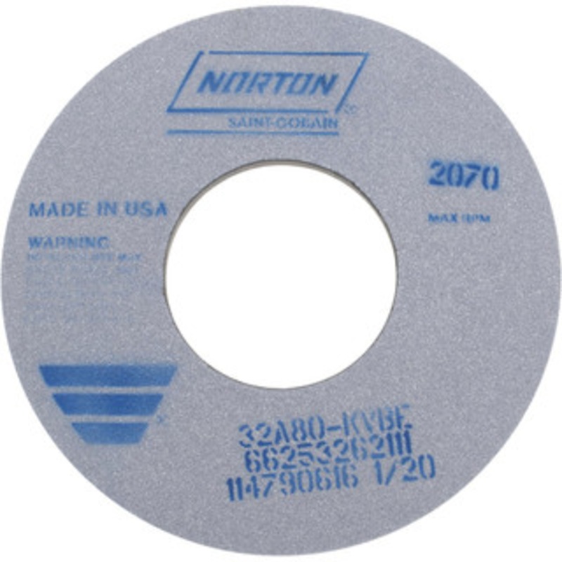 Norton 12 Diam x 5 Hole x 1/2 Thick, K Hardness, 80 Grit Surface Grinding Wheel Aluminum Oxide, Type 1, Medium Grade, 2,070 Max RPM, Vitrified Bond, No Recess 66253262111 – 98688336