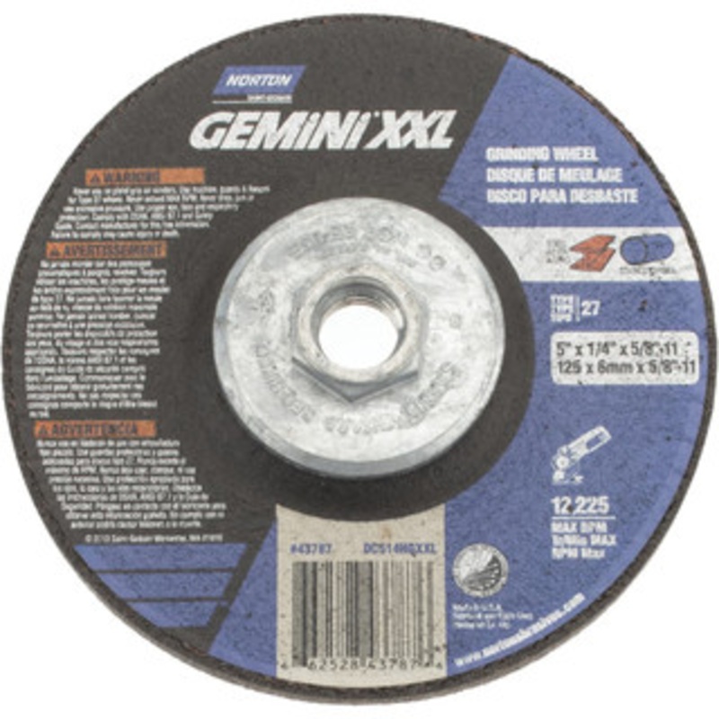 Norton 24 Grit, 5 Wheel Diam, 1/4 Wheel Thickness, Type 27 Depressed Center Wheel Aluminum Oxide, 8,600 Max RPM 66252843787 – 92964238