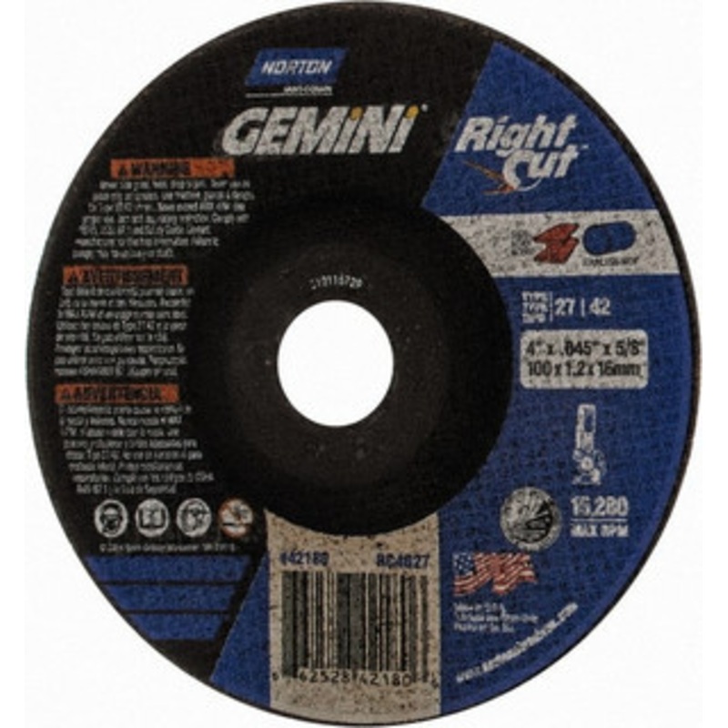 Norton 46 Grit, 4 Wheel Diam, 5/8 Arbor Hole, Type 27 Depressed Center Wheel Aluminum Oxide 66252842180 – 58392135