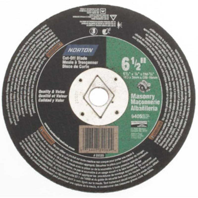 Norton 6-1/2 x 1/8, 5/8 Hole 24 Grit Silicon Carbide Cutoff Wheel Very Coarse, Reinforced, 9,405 Max RPM, Use with Circular Saws 07660789089 – 06049910