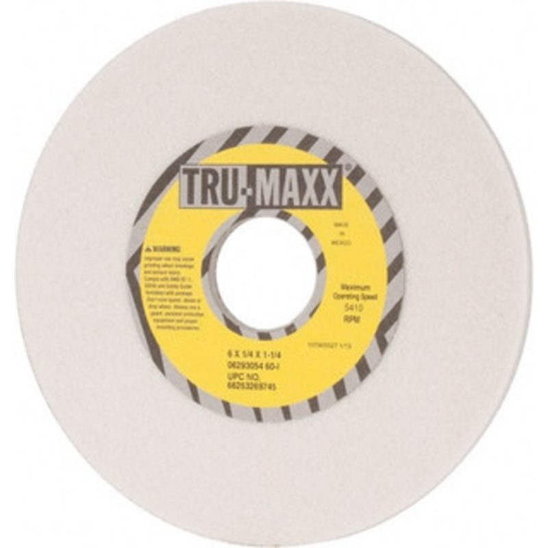 Tru-Maxx 6 Diam x 1-1/4 Hole x 1/4 Thick, I Hardness, 60 Grit Surface Grinding Wheel Aluminum Oxide, Type 1, Medium Grade, 5,410 Max RPM, Vitrified Bond, No Recess 66253269745 – 06293054