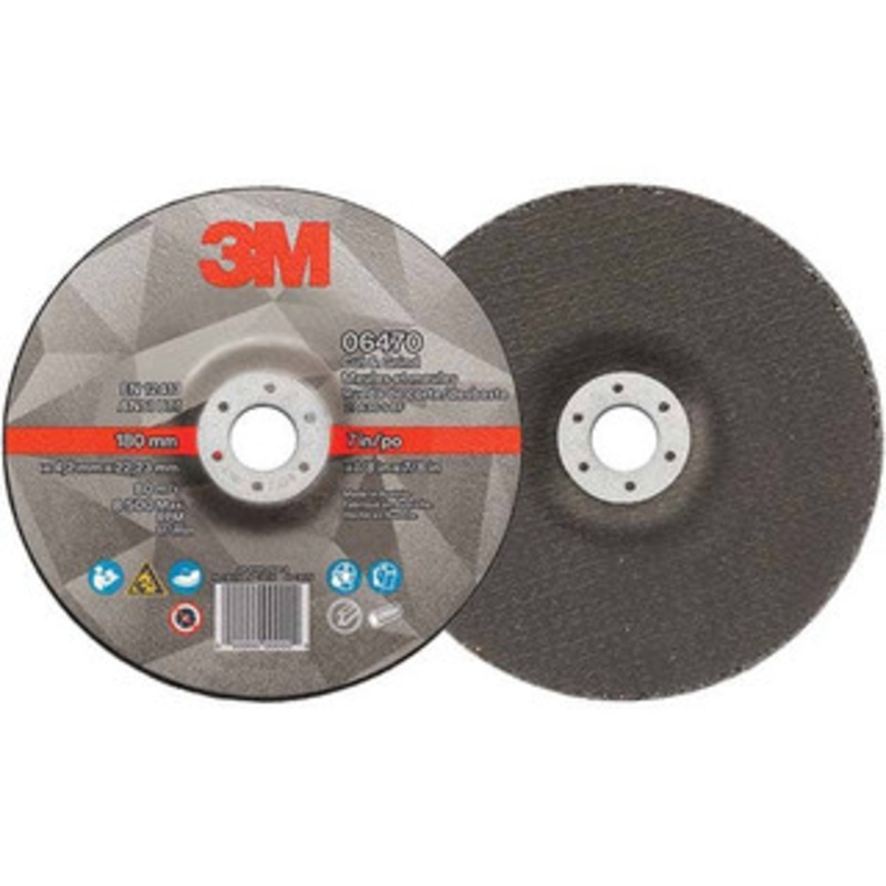 3M Depressed-Center Wheels, Wheel Diameter (Inch): 7, Wheel Thickness (Inch): 1/8, Hole Size (Inch): 7/8, Connector Type: Shank, Wheel Type Number: Type 27, Abrasive Material: Ceramic 00638060064702 – 96860309
