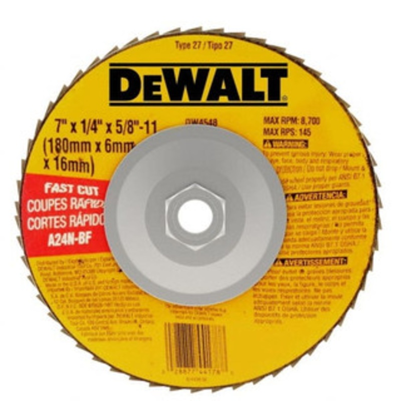 DeWALT 24 Grit, 7 Wheel Diam, 1/4 Wheel Thickness, Type 27 Depressed Center Wheel Aluminum Oxide, R Hardness, 8,700 Max RPM, Compatible with Angle Grinder DW4548 – 09233008