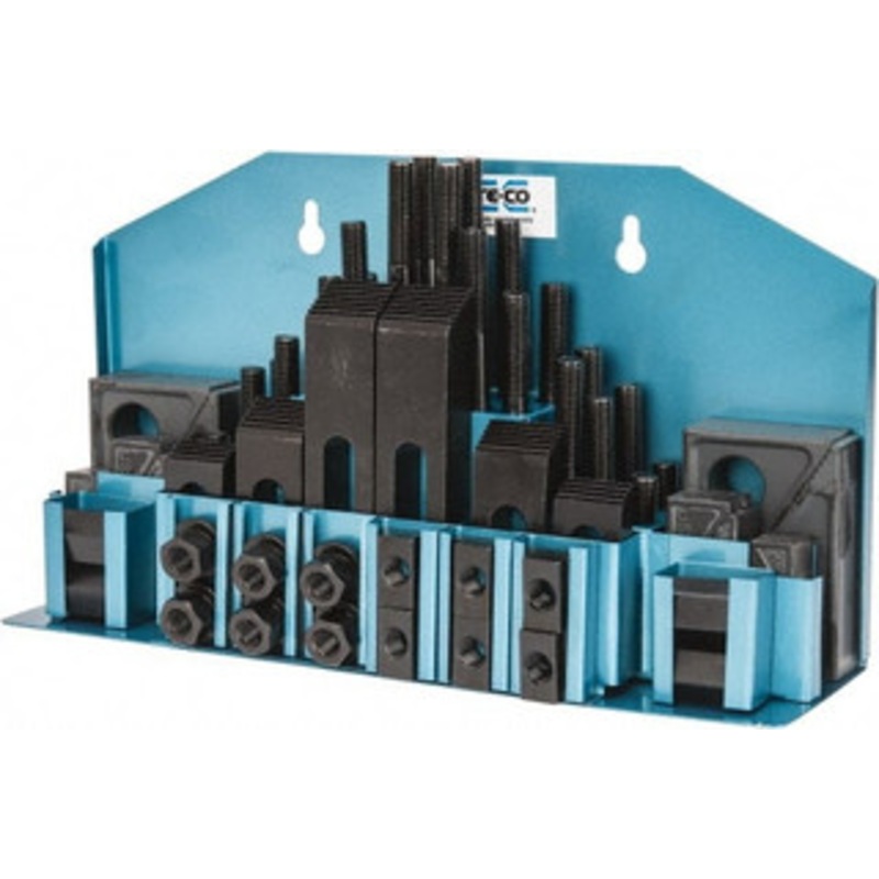 TE-CO 52 Piece Fixturing Step Block & Clamp Set with 25mm Step Block, 16mm T-Slot, M12x1.75 Stud Thread 25mm Nut Width, 80, 110, 125, 150, 175 & 200mm Stud Lengths 68004 – 06950091