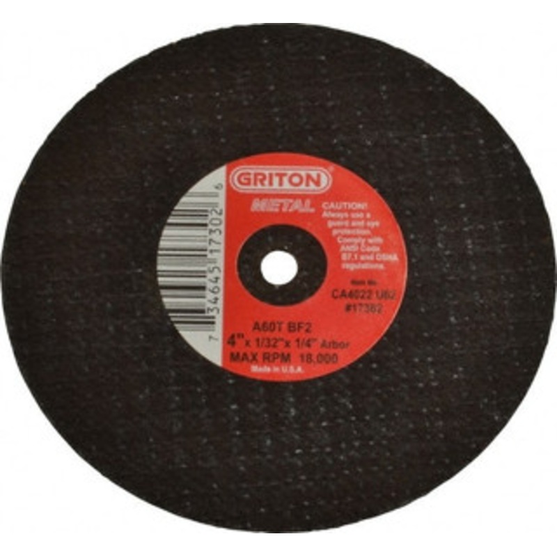 Value Collection 4 x 1/32, 1/4 Hole 60 Grit Aluminum Oxide Cutoff Wheel Medium Grade, Reinforced, 19,000 Max RPM, Use with Die Grinders CA4022U62 – 01102649