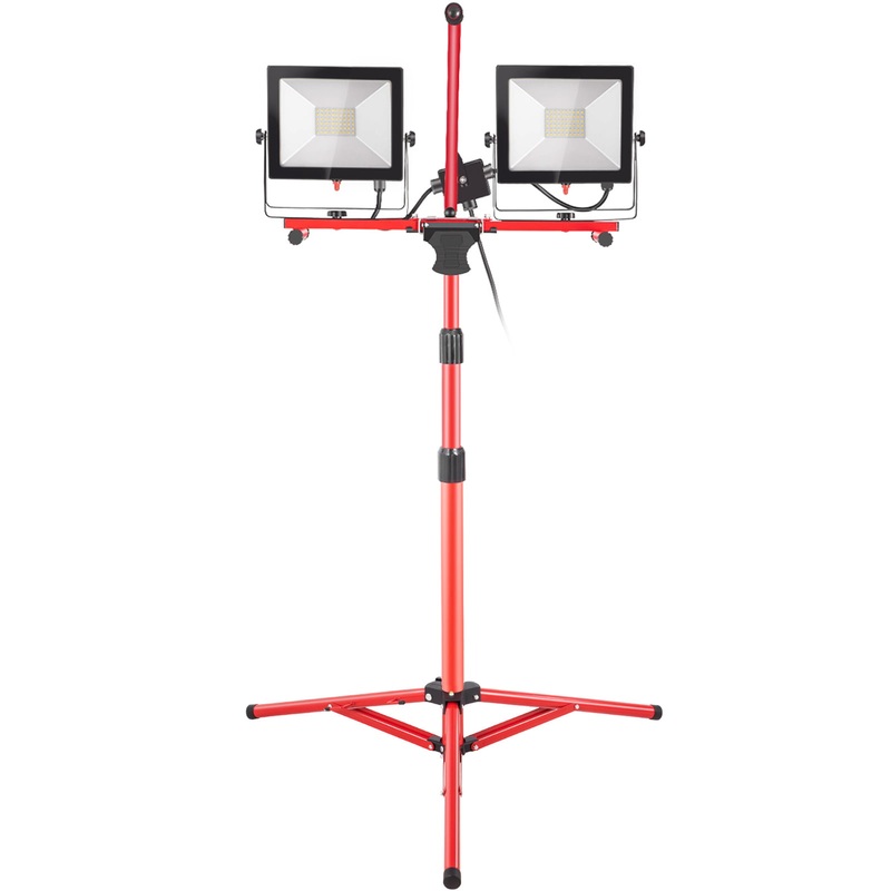 VEVOR LED Work Light with Stand, 5000 Lumen Dual-head LED Work Light with 27.6-68.1 Adjustable Tripod Stand, Waterproofed Outdoor Light Stand, 5000K Color Temperature | Bigbigmart.com