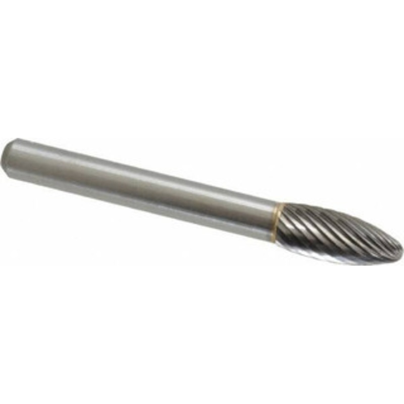 Made in USA 5/16 Cut Diam, 6mm Shank Diam, Carbide Single Cut Flame Burr Radius End, 3/4 LOC SH-2-SC – 00468652