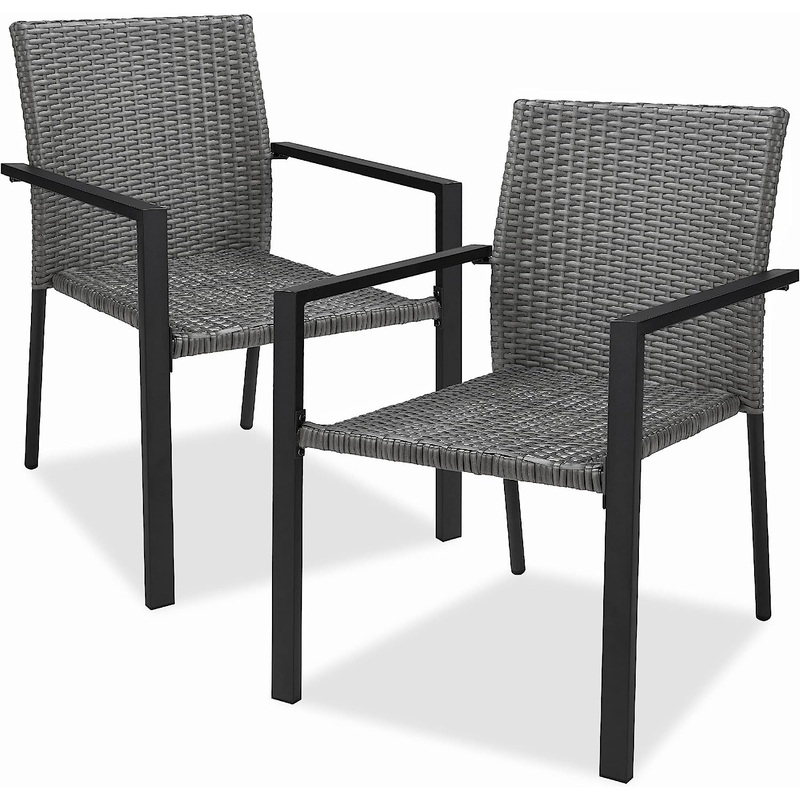 Best Choice Products Set of 2 Stackable Outdoor Wicker Dining Chairs All-Weather Firepit Armchair w/Armrests, Steel Frame for Patio, Deck, Garden, Yard – Gray | Bigbigmart.com